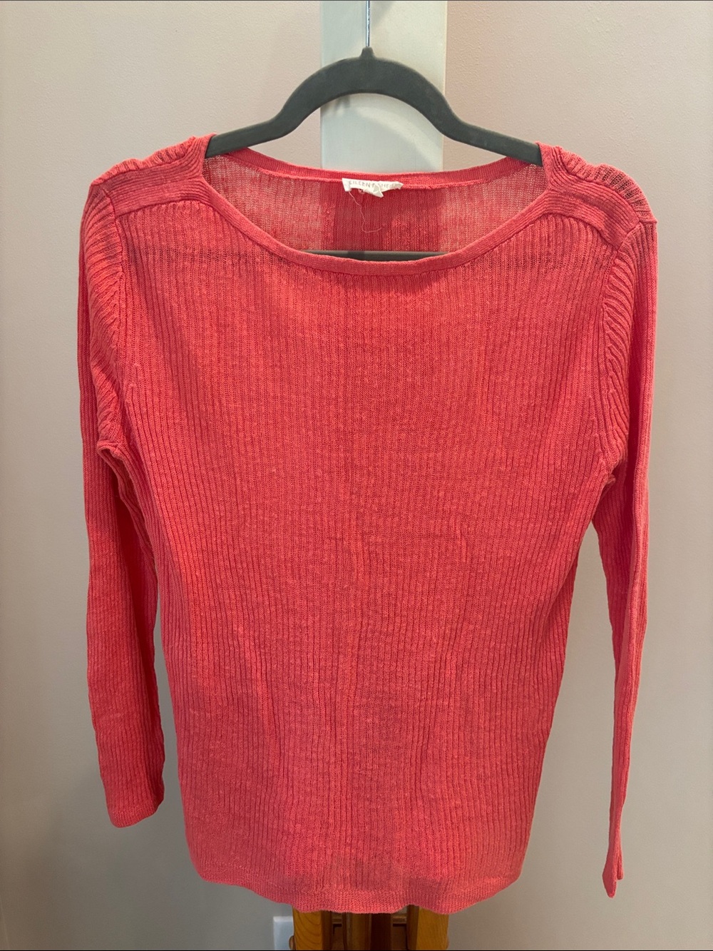 Eileen Fisher Ribbed Linen Crewneck Sweater in Coral